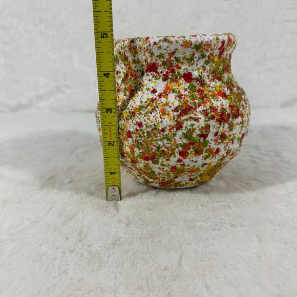 Vintage MCM Retro Art Pottery Bowl Vase Planter Confetti Signed rough texture - Picture 7 of 9